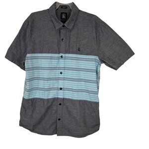 Volcom Shirt PS Womens Slim Fit Short Sleeve Striped Button Down Sz Petite Small